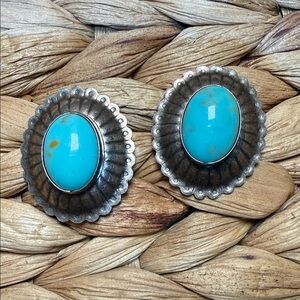 Turquoise and Sterling Silver Oval Earrings